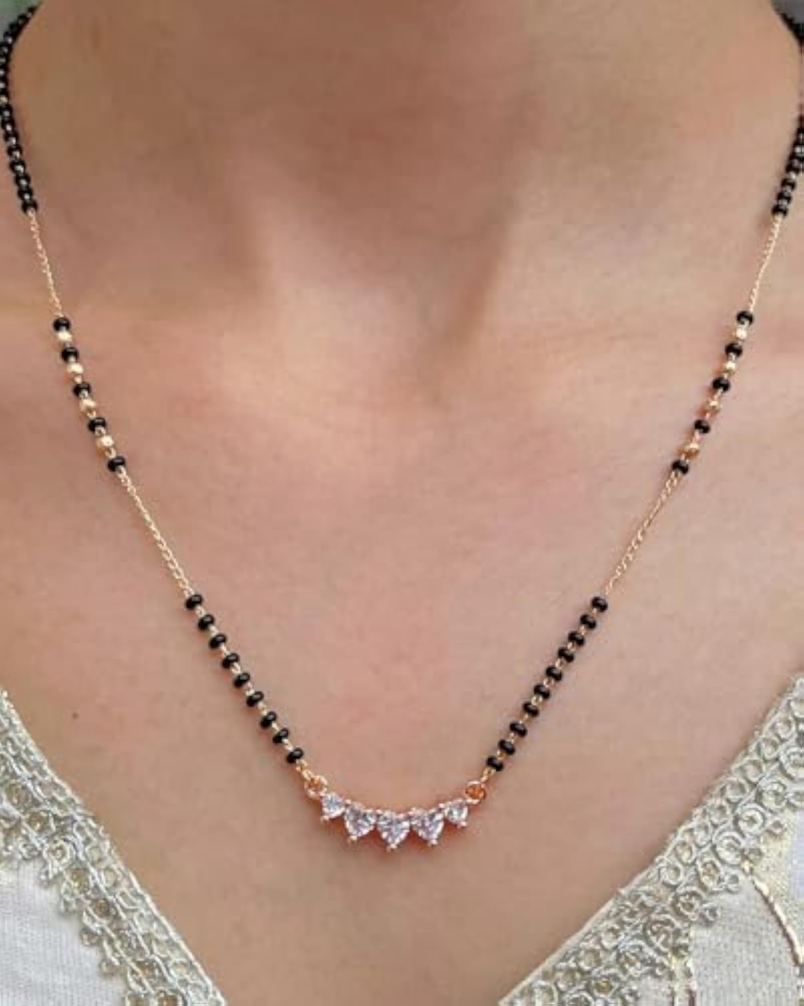 Women's Trinity Spark Diamond Mangalsutra with Black Bead Chain